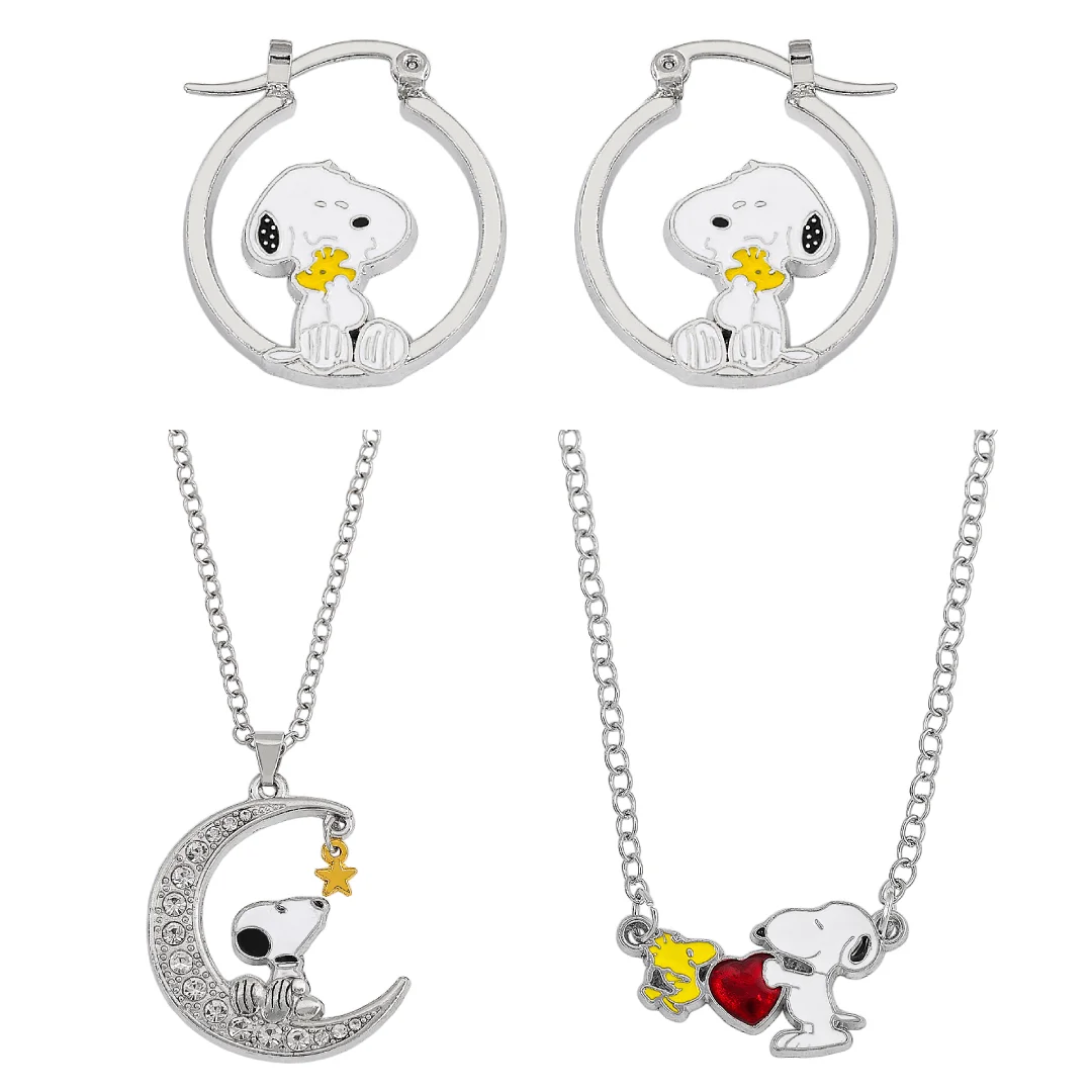 White puppy zircon oil-drop pendant necklace and earrings, trendy item for besties, couples, sweater chain accessory