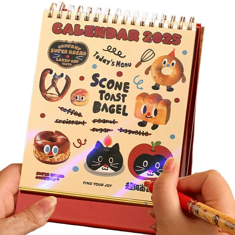 

Cartoon Desk Calendar 2025 Bread Pattern Design 14 Months Academic Planner Tear-Away Table Calendar 2024-2025 Monthly Thick