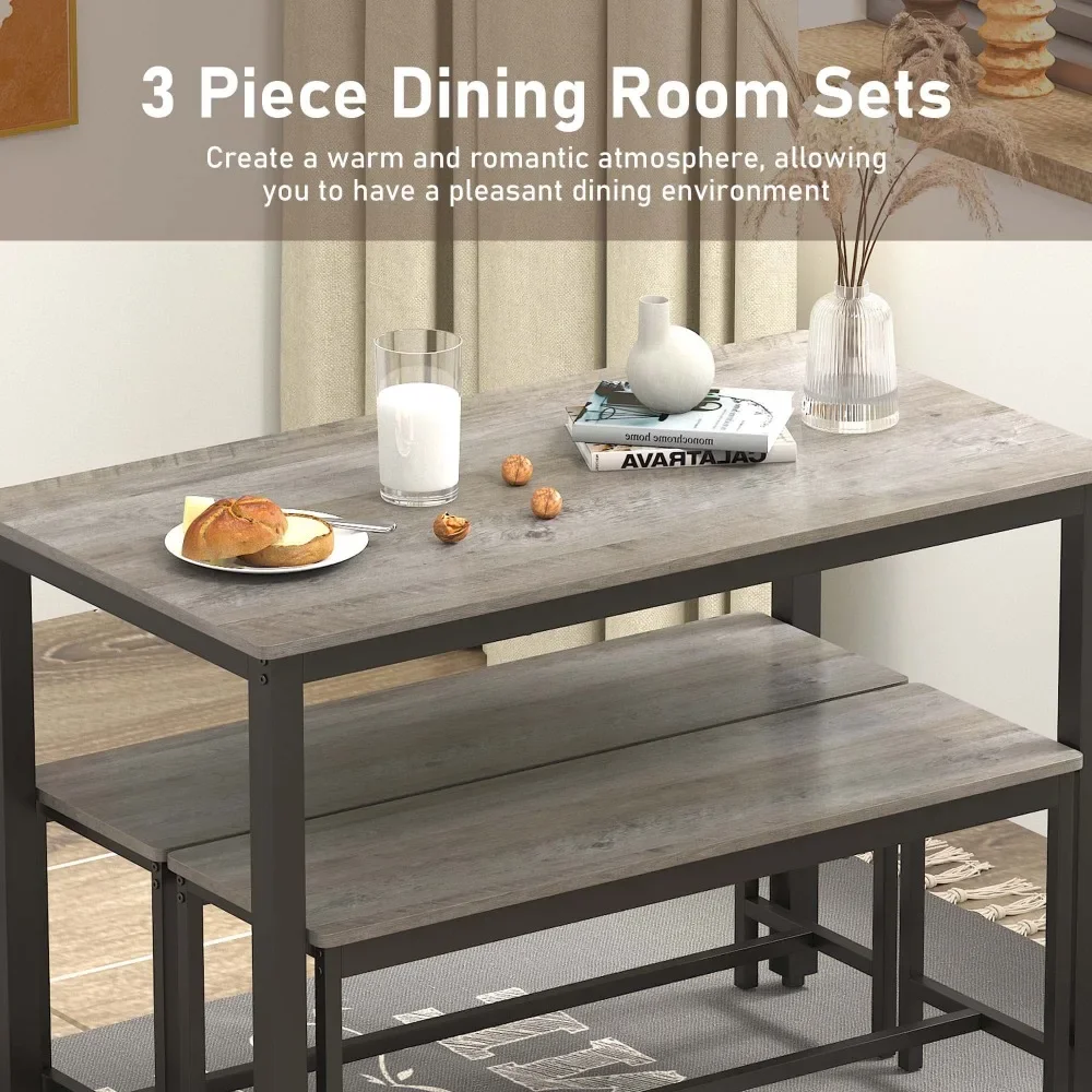 Dining Table Set Kitchen Table Set With 2 Benches Grey for Living Room Dining Room Furniture Home