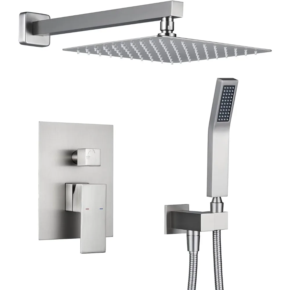 

10-Inch Rain Shower Combo Set with Brushed Nickel Wall-Mounted Faucet and Rainfall Shower Head for Bathroom