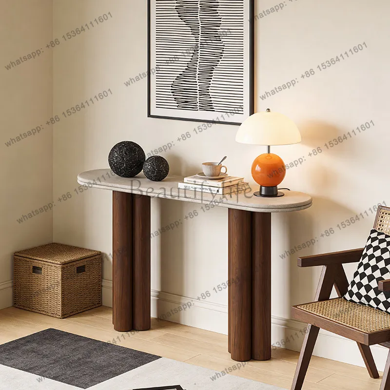 XX.Style Glamour Console Table Quality Delicacy Tiny Cute Cream Style Entryway Table Light Luxury Round Consola Mesa Home Fur