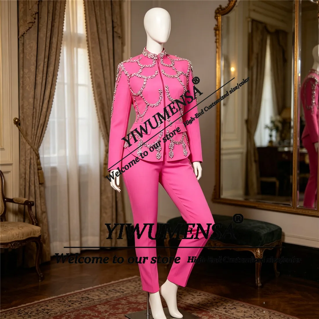Luxury Crystals Beaded Suit Women For Wedding Single Breasted Jacket Pants 2 Pieces Bride Mother Dress Customized Lady Outfits