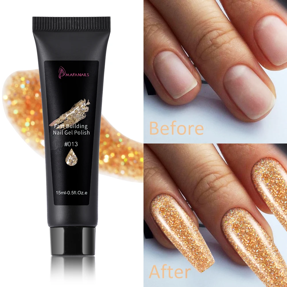 15ML Crystal Extension Nail Glue Clear/Gold Fast Building Poly Acrylic Gel Polish 12Colors Glitter Phototherapy Manicure Varnish