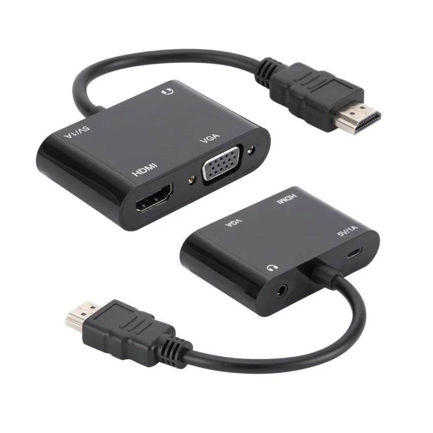 HDMI-compatible To VGA HD Adapter HD to VGA HD Splitter Support Dual Display At Same Time with audio for Pc Laptop Ultrabook