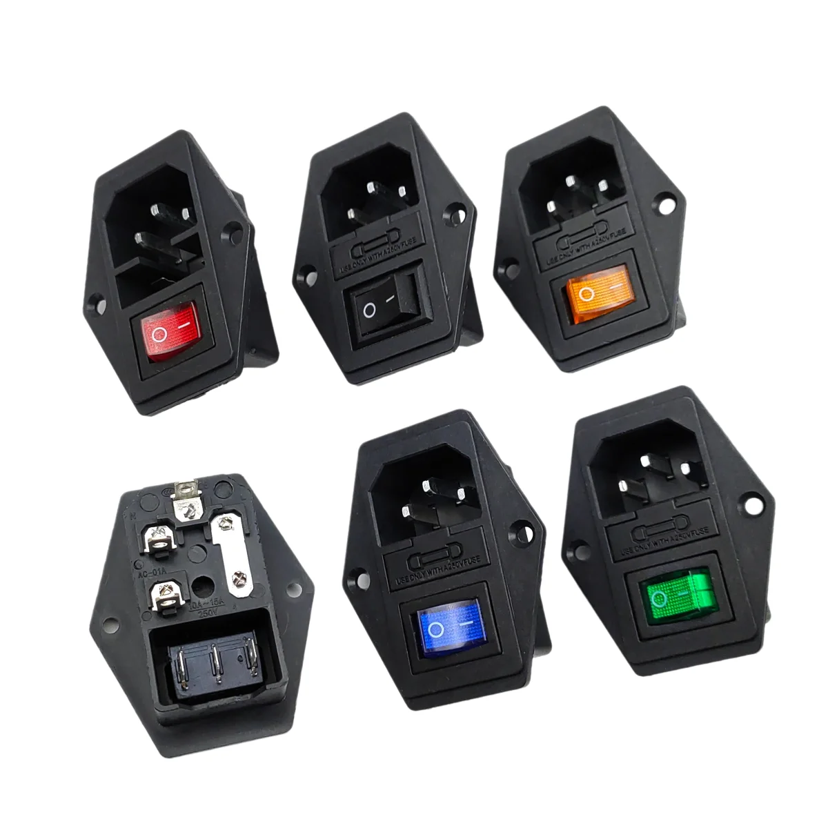 1set 10A AC 250V 3 Terminal Power Socket with Fuse Holder EC320 C14 Rocker Switch AC Power Cord Inlet Plug Socket