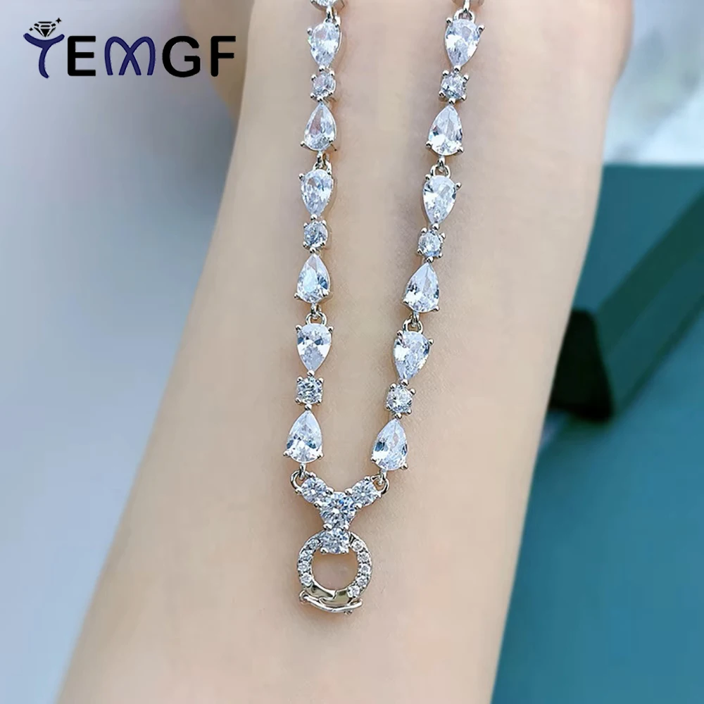

TEMGF Full Zircon Necklace Pear Round Cut 925 Sterling Silver Chain Universal Buckle for Women Wedding Luxury Sparkling Jewelry