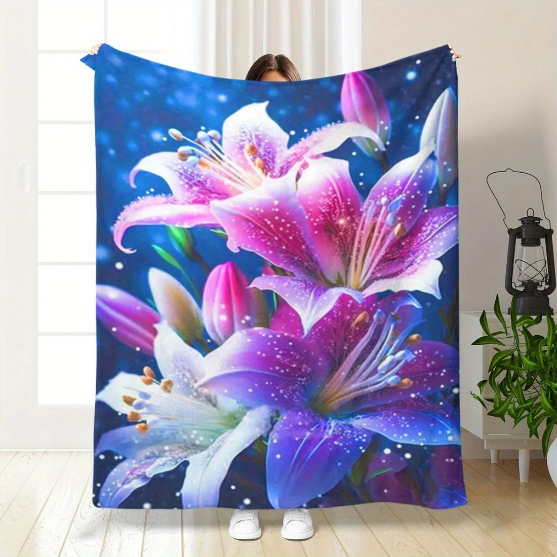 1pc 3D Lily Language Casual Blanket, Suitable for Valentine's Day Decoration, Birthday Nap Blanket, Blanket, All-season Use, a H