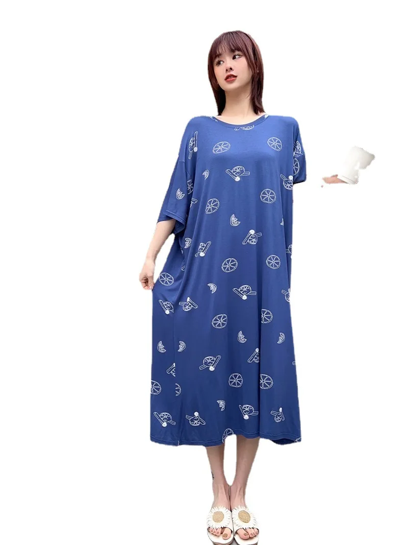 The new spring summer 2023 bigger sizes printing long nightgown modal household to take short sleeve pajamas loos comfortable