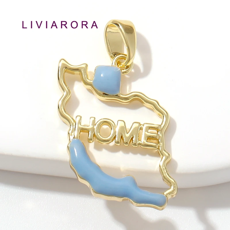 1/2/3Pcs 18K Gold Plated Brass Iran Map Pendant For Jewelry Making,Letter Home Enamel Country Outline Charms For Necklace Making