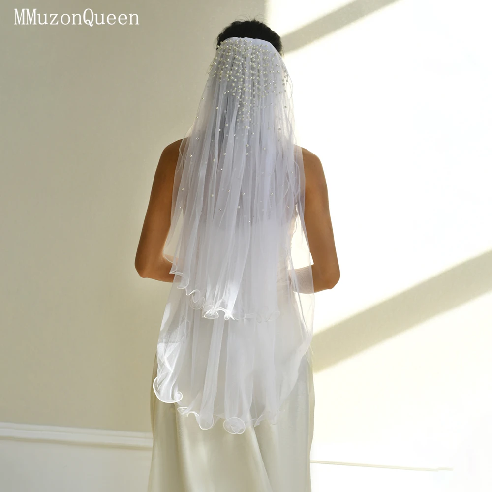 

MMQ 2 Layers Of Bridal Veil Short Pearl Decorative Outdoor Wedding Accessories vestidos de novia tocado de novia 베일 M32