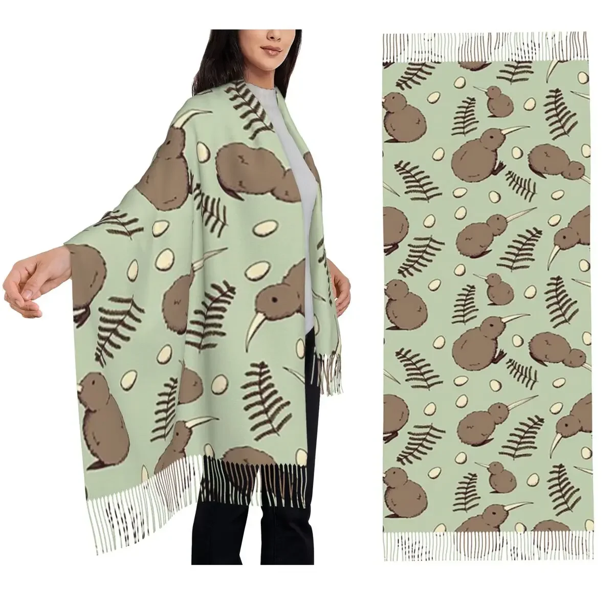 وشاح طائر الكيوي أوشحة شرابة للنساء شالات دافئة ناعمة ويلتف شال كبير للخريف والشتاء #1