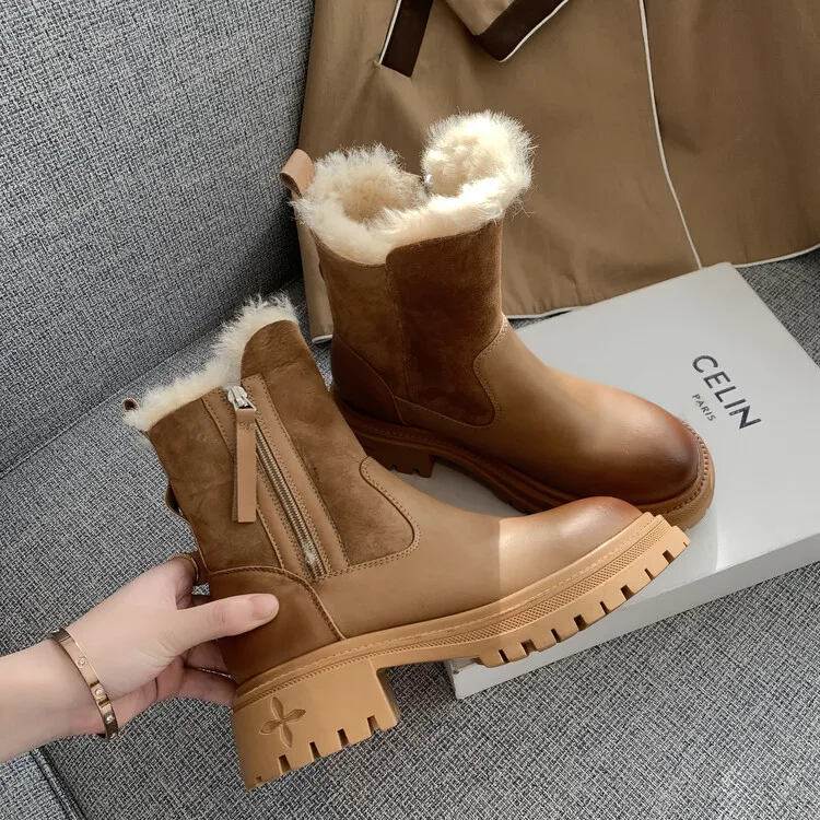 Dropshipping Lamb Fur Fur Integrated Snow Boots Piled Thickened Warm Casual Versatile Women's Medium Boots Thickened&non-Slip