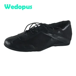 Wedopus Men's Lcarus Practice Sneaker for Ballroom Waltz Latin Dancing Shoes Black Suede Soled Mens Dance Sneakers