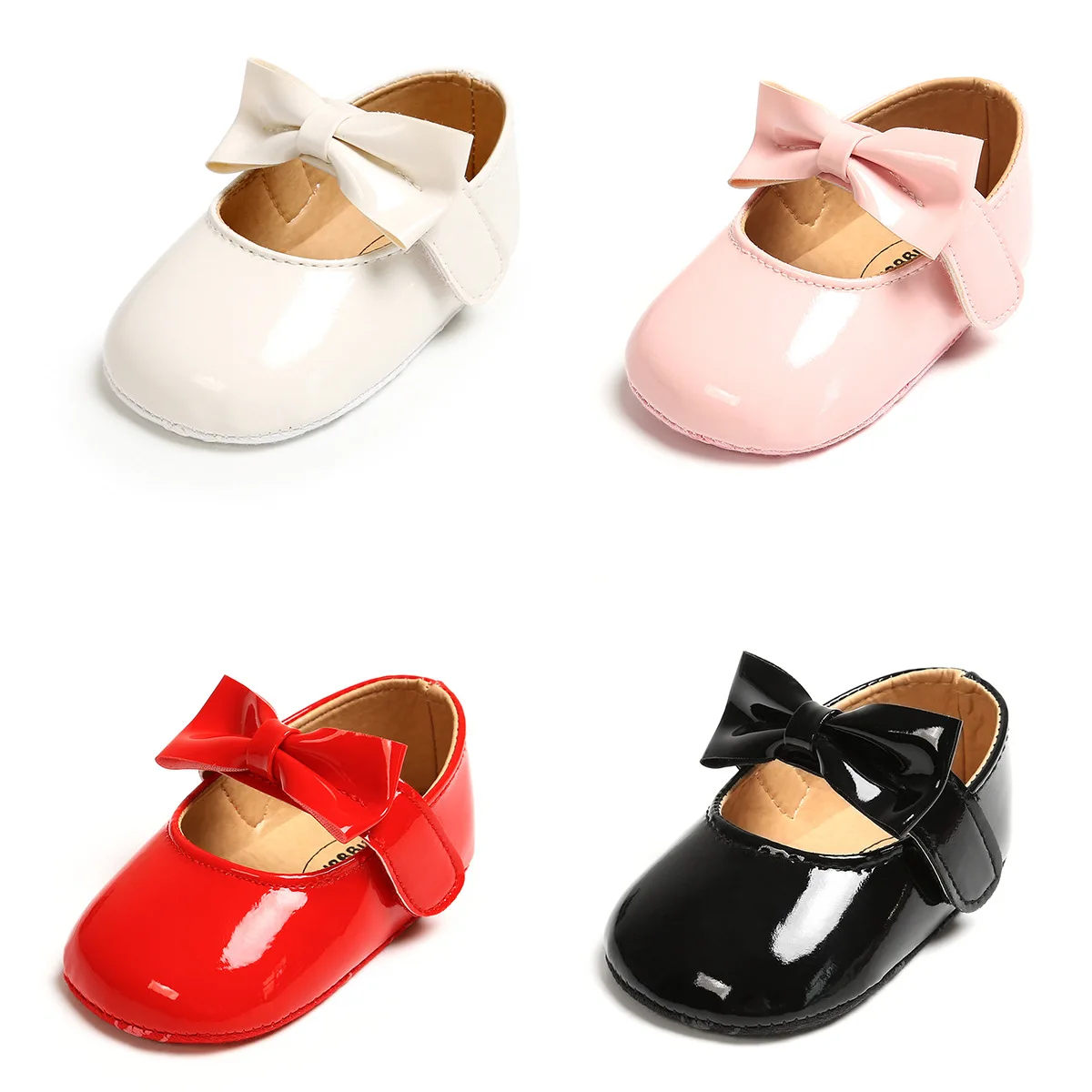 

Newborn Baby Girls Shoes Patent Leather First Walkers Bow Red Black Soft Soled Non-slip Crib Kids Shoes