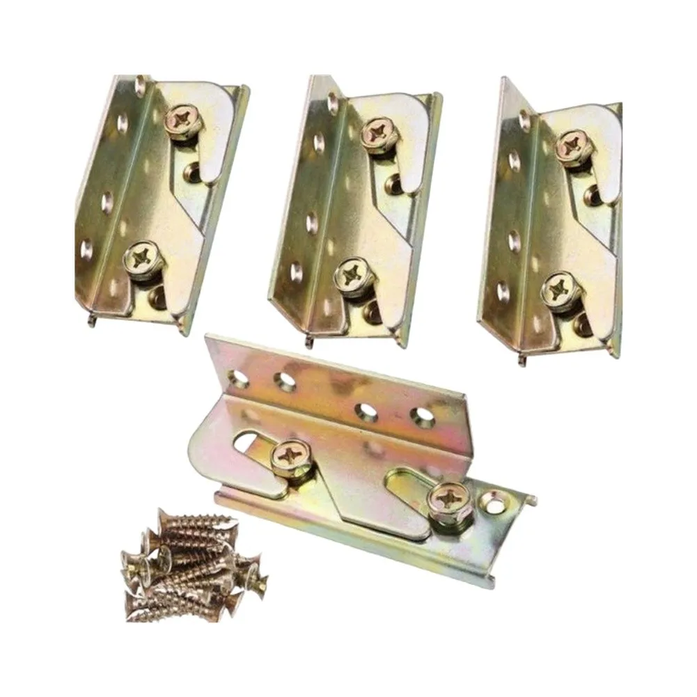 Bed Frame Corner Connectors Set of 4 Galvanized Steel Brackets for Securing Wooden Rails in Full Queen King Size Beds