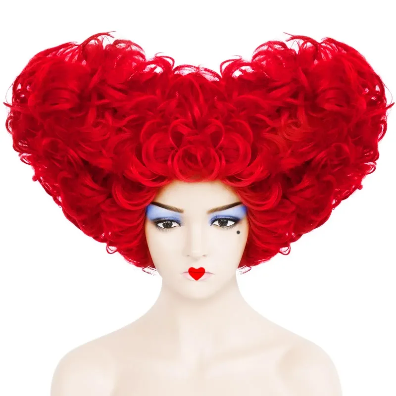 10inch Curly Heart Shape Alice Red Queen Cosplay Women Costume Wig for Halloween Christmas School Thanksgiving Day