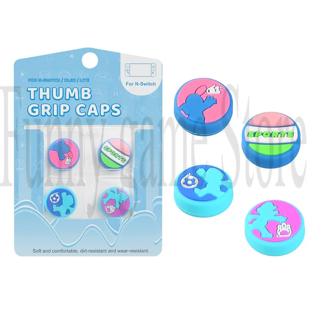 

4Pcs Games Sports Theme Thumb Grip for Nintendo Switch Joystick Case Cover Cute Tennis Football Pattern for Ns Lite Joycon Cap