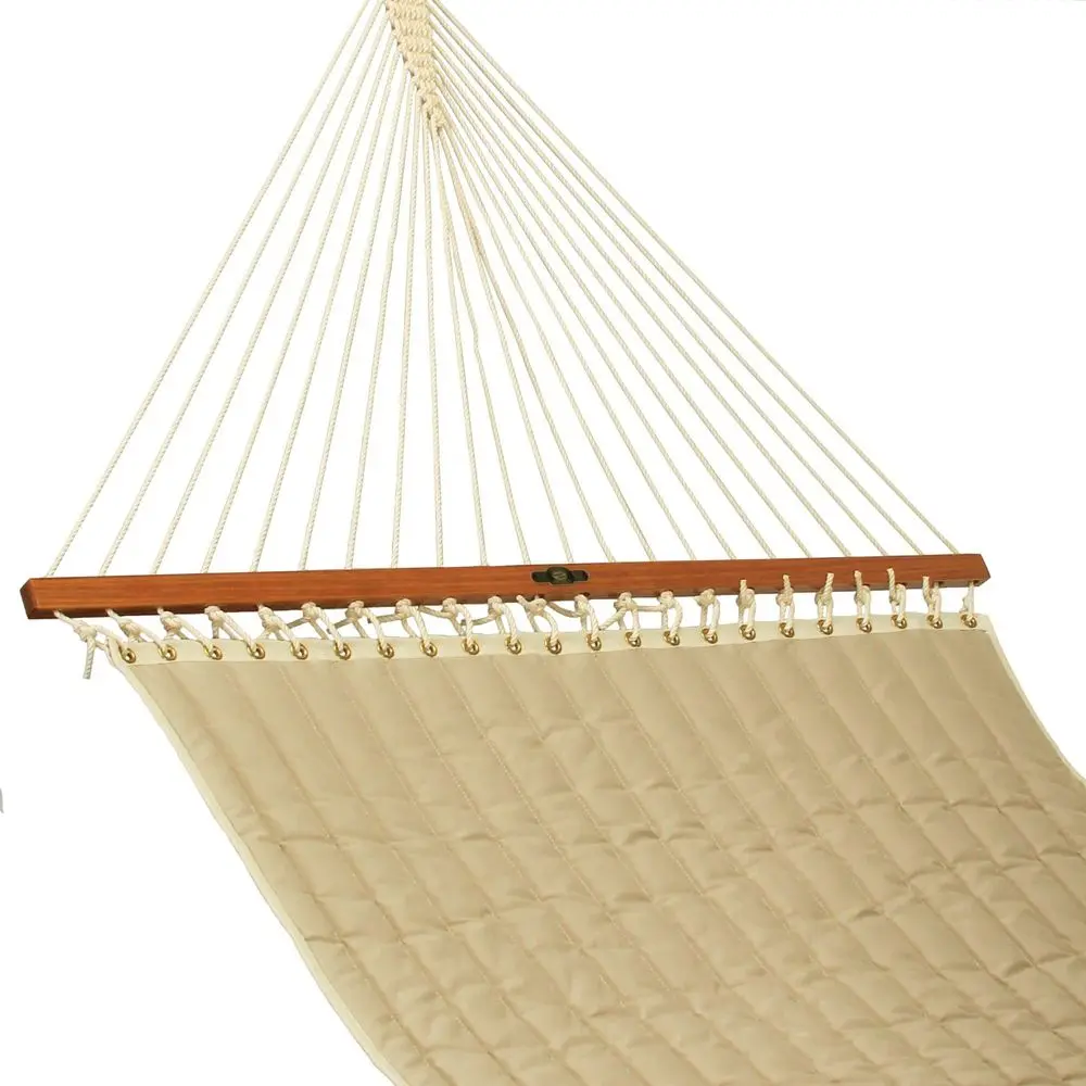Large Spectrum Sand Sunbrella Quilted Hammock 13 ft. x 55 in., 2Person, 450 lb Capacity, Oak Spreader Bar, Handcrafted in the U