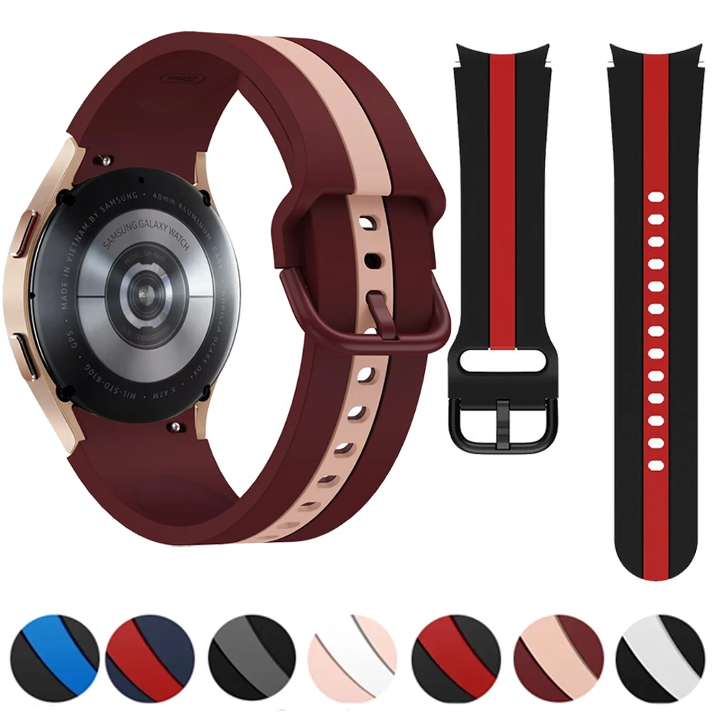 

Two-tone Silicone Strap for Samsung Galaxy Watch 7 FE 6 5 4 44mm 40mm No Gaps Bracelet for Watch 6 Classic 47mm 43mm/5 Pro 45mm