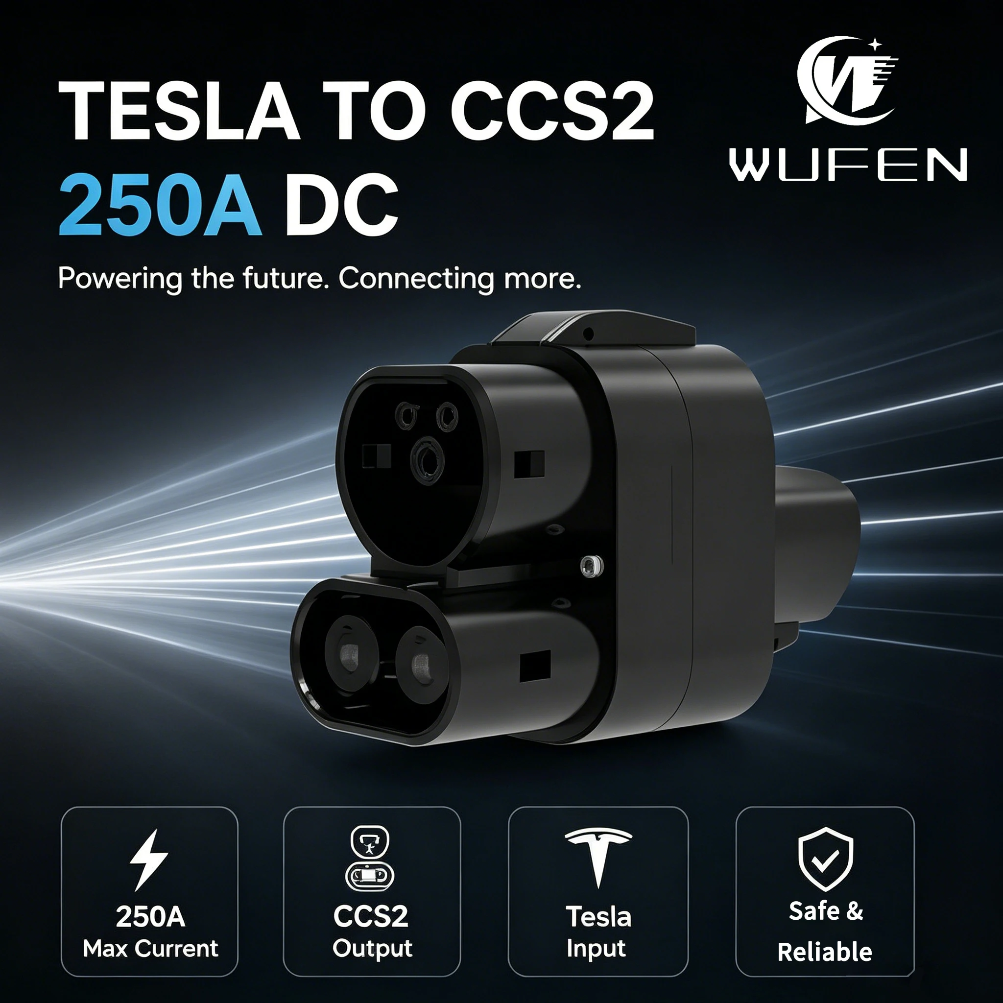 WUFEN Tesla to CCS2 DC Adapter NACS to CCS2 Fast Charging Adapter 250A 250KW EV Charger Converter for CCS2 EV Cars