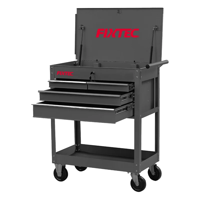 FIXTEC Heavy  Workshop Tool Metal Pit Cart Toolbox 4 Drawers Automotive Tool Cart
