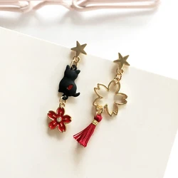 Lovely Cartoon Enamel Moon Cat Drop Earrings For Women Kawaii Cute Pink Bowknot Rabbit Dangle Earrings Girls Jewelry Gifts
