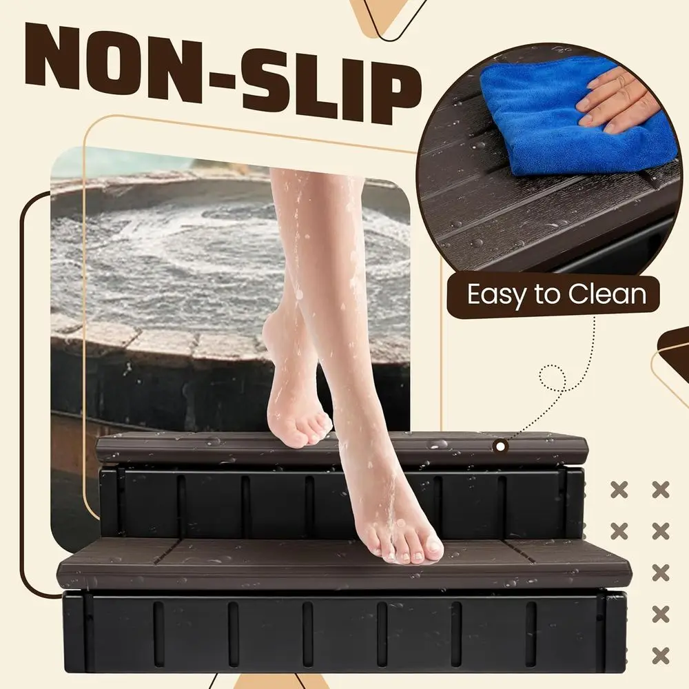 Outdoor Spa Steps with Storage, Non-Slip 36 Black/Brown Hot Tub Stairs for Indoor or Outdoor Use