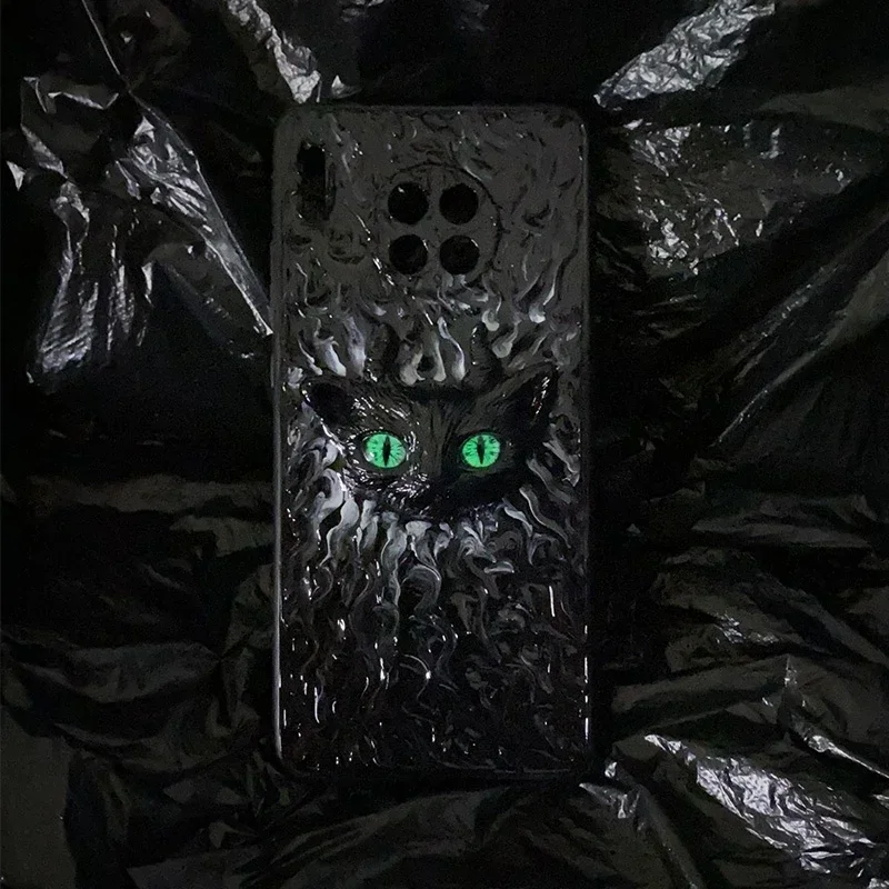 4044 Original Handmade Phone Case 3D Stereoscopic Demon Black Cat Customized Horror Gothic Bloody Punk Dark Halloween Gift