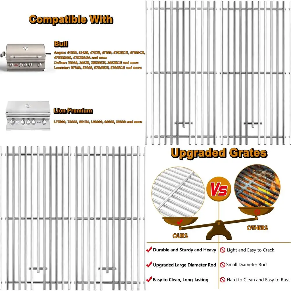 

Replacement Grill Grates for Bull 4-Burner 30 Angus, Outlaw, Lonestar, Lion L75000 Cooking Grates