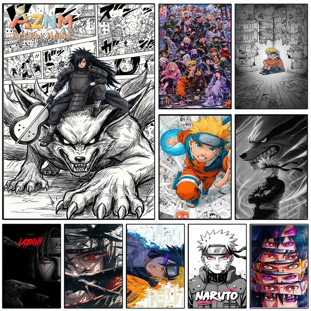 Naruto Anime Canvas Wall Art, Madara Naruto Itachi Hinata Sasuke Manga Print, Unframed Canvas Painting for Bedroom Living Room