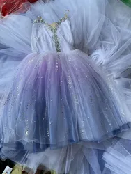 Gradient Long Adult Children Ballet Tutu Dress Purple Romantic Tutu Ballet Costumes Girls Women Ballerina Belly Dance Skirts