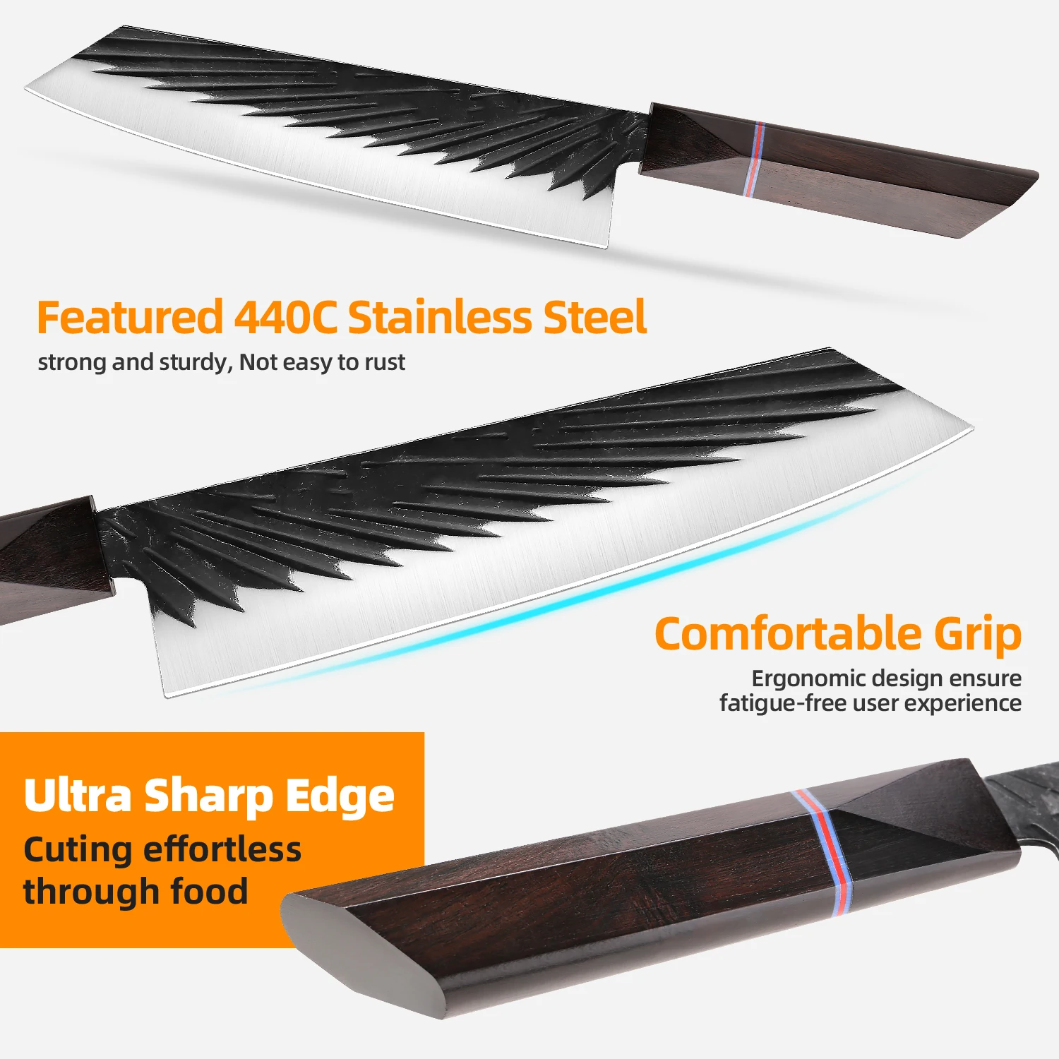 Professional Handmad Kitchen Slicing Knife 8 Inch Kiritsuke Knife 440C Stainless Steel Sharp Chef knife Black Sandalwood Handle