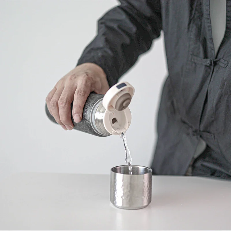 Vacuum Insulated Titanium Coated 304 Stainless Steel Thermos Lid Tea Brewing 430ML 14OZ Tumbler Thermal Ti Travel Mug Cup Bottle