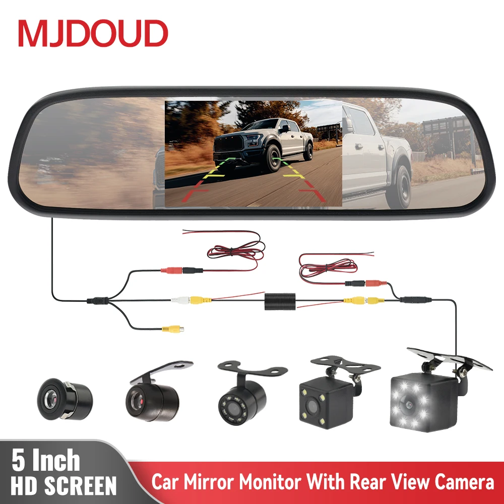 

MJDOUD Car Rear View Mirror Monitor with Camera for Vehicle Parking 5 Inch Screen Rearview Mirror Camera for Hd Reversing Camera