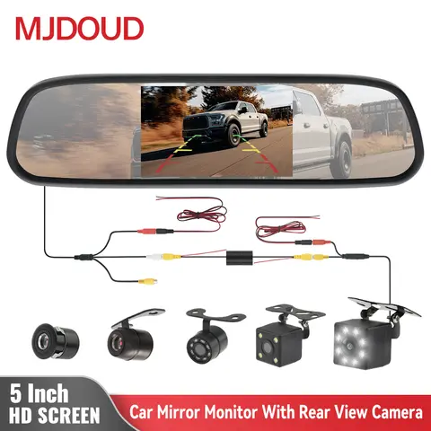 MJDOUD 자동차 후면보기 미러 모니터 (차량 주차 용 카메라 포함) Hd 반전 카메라 용 5 인치 화면 백미러 카메라