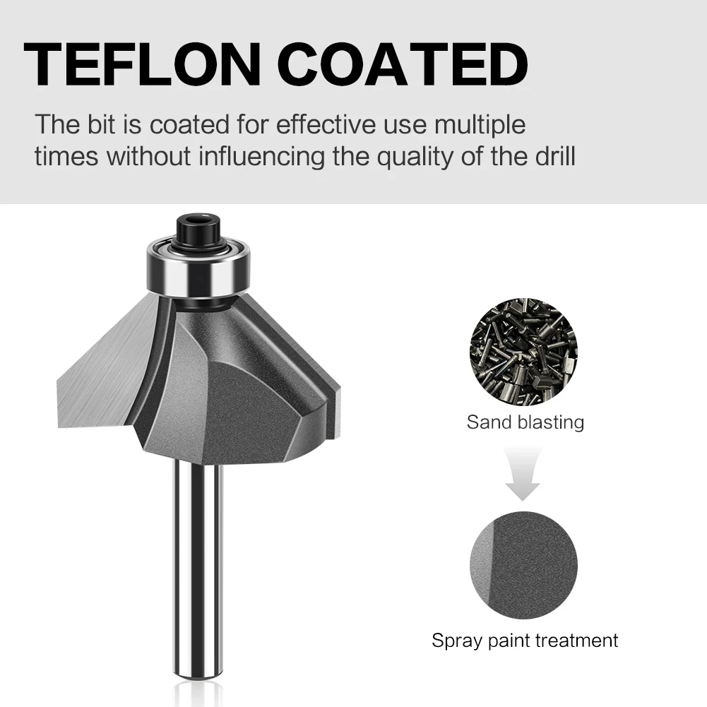 1pc 45 Degrees 1/2 1/4in Shank Chamfer Edge Forming Router Bit With Bearing Woodworking Milling Cutter Tool