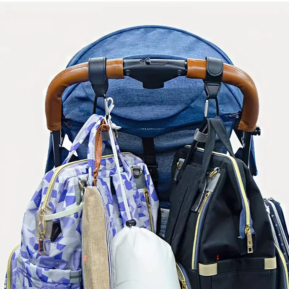 2-Pack PU Leather Stroller Hooks, Adjustable Pram Hook Children Travel Accessories for Organizing Bags on Strollers & Carts