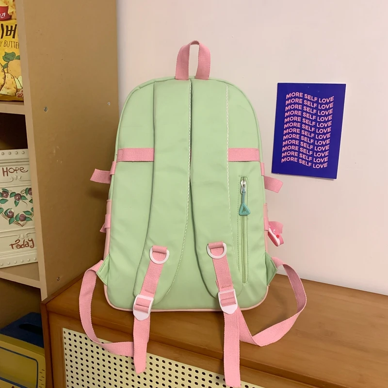 Letter Print Contrast Color String High Capacity Nylon School Bags 2024 Hot Sale Backpacks for Girls and Boys Mochilas Escolares