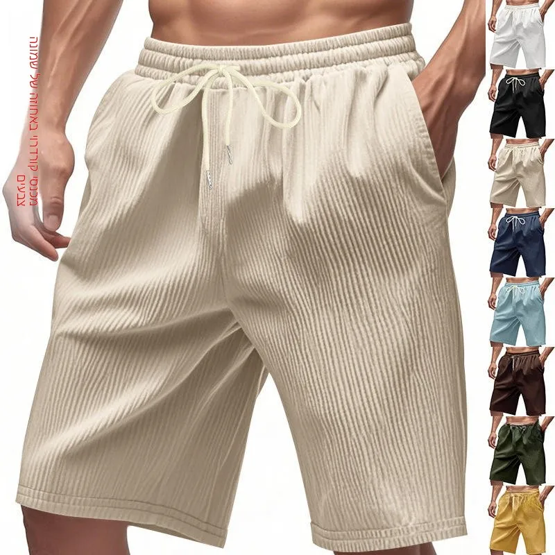 

Men's Summer Casual Corduroy Shorts Five-Point Straight American Style Pure Color Comfortable Lightweight Breathable Shorts