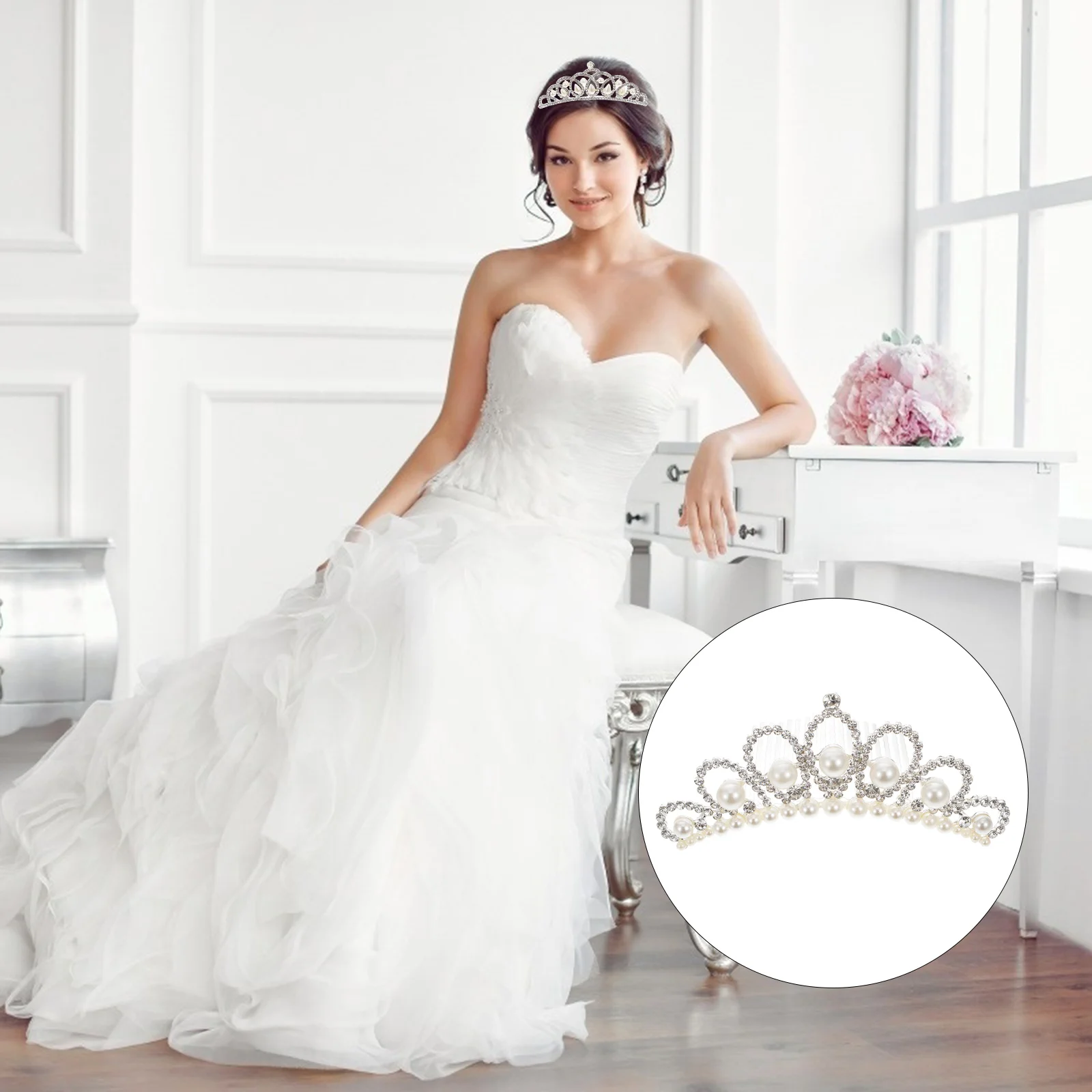 

Pearl Crown Wedding Accessory Bridal Tiara Wedding Pearl Crown Heart Shaped Lightweight Stylish Hair Piece Party Photos