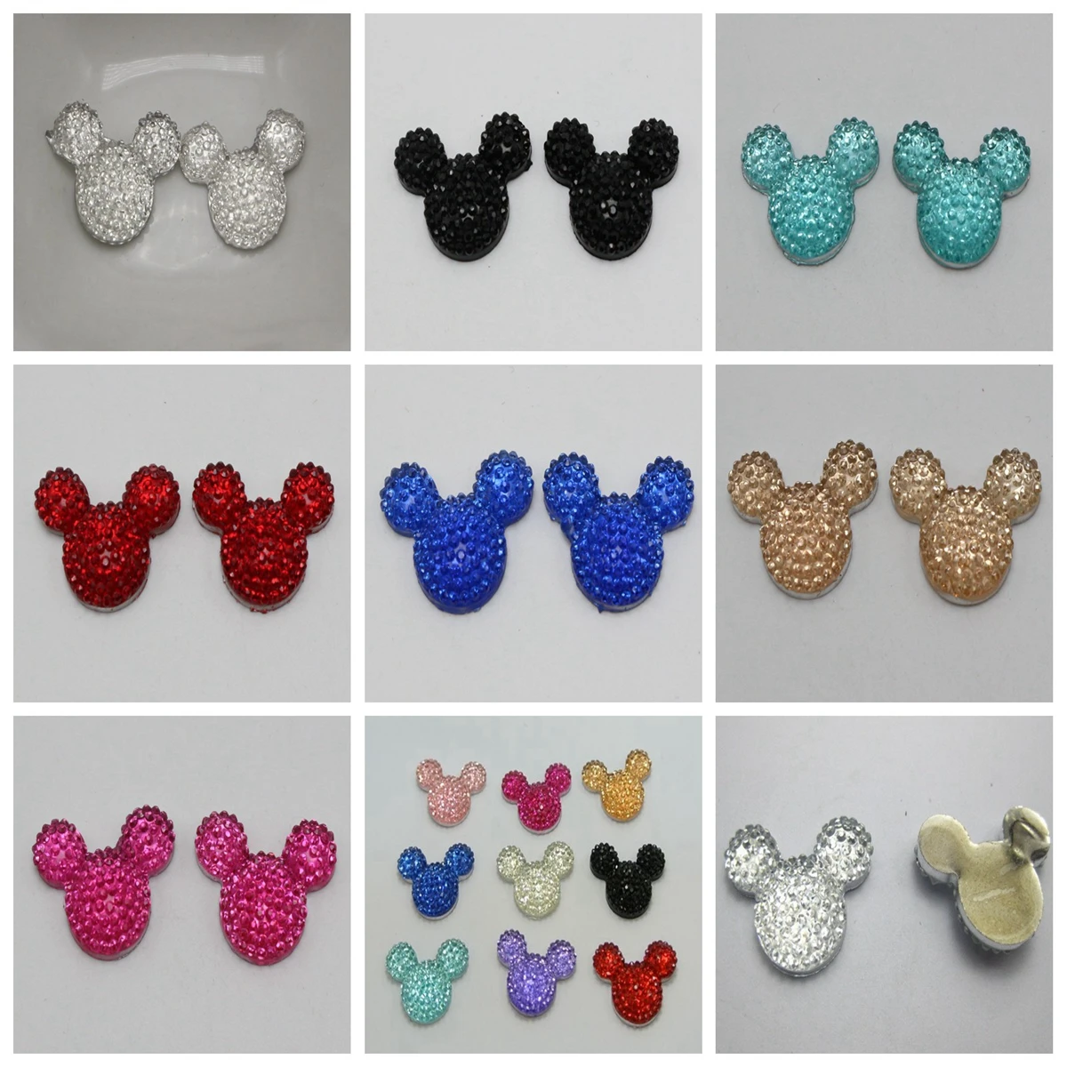 20 Mixed Color Flatback Resin Dotted Rhinestone Gems Mouse Head 24X20mm