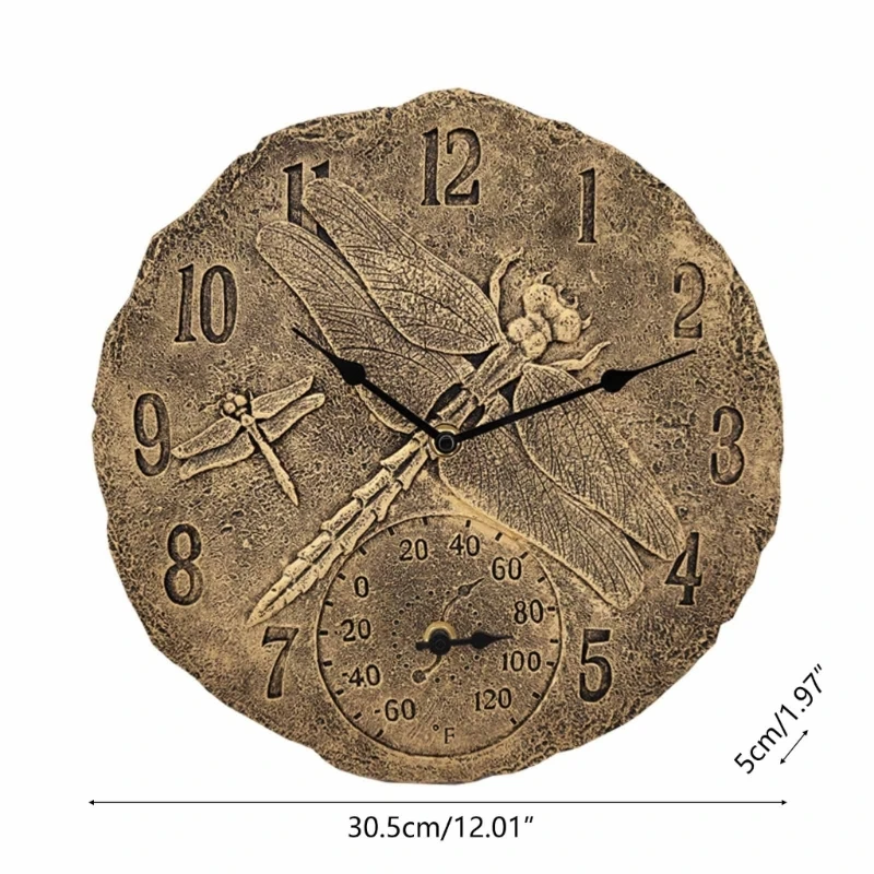 Reloj pared impermeable libre del jardín resina KX4B Reloj pared con termómetro para hogar