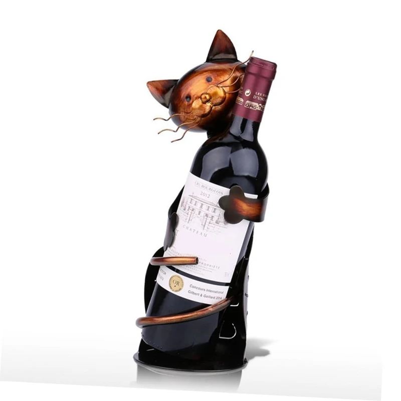 2PCS Cat Wine Holder Rack Cat Shaped Wine Holder Cat Wine Bottle Holder Sculpture Stand Metal Decorative