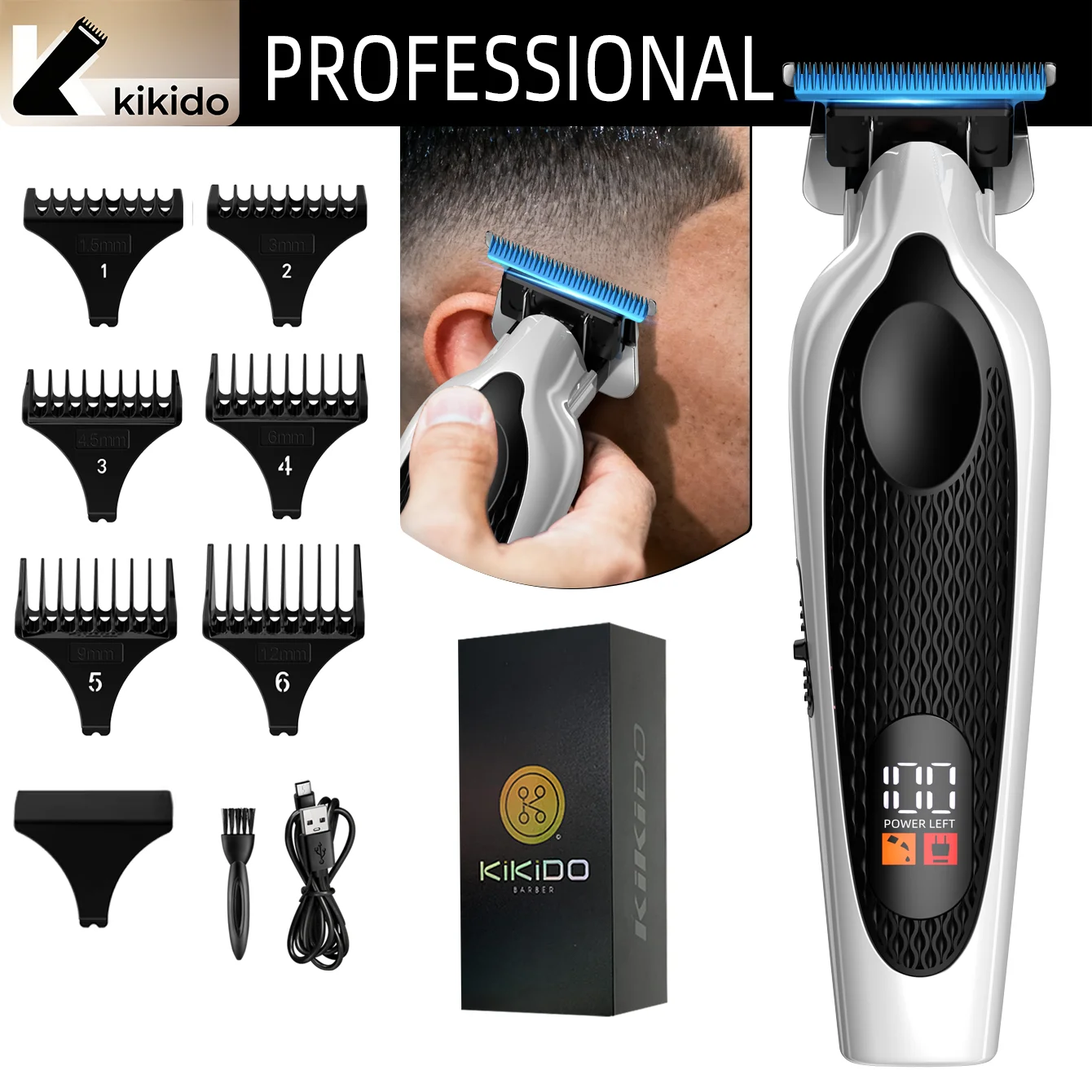 

KIKIDO New Professional Hair Trimmers 7000 RPM Hair Clippers Carbon Brush Motor Trimmers Rechargeable Hair Clippers Men Gift