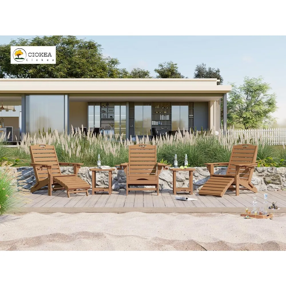 Folding Adirondack Chair with Retractable Ottoman Fire Pit Patio Chair with Pull Out Foot Rest Weather Resistant Lawn Out