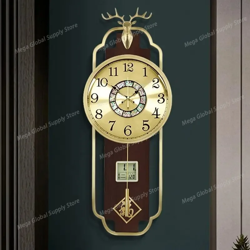 

Wall Clock New Chinese Brass Living Room Home Solid Wood Luxury Chinese Style Silent High-end Watches Home Decoration