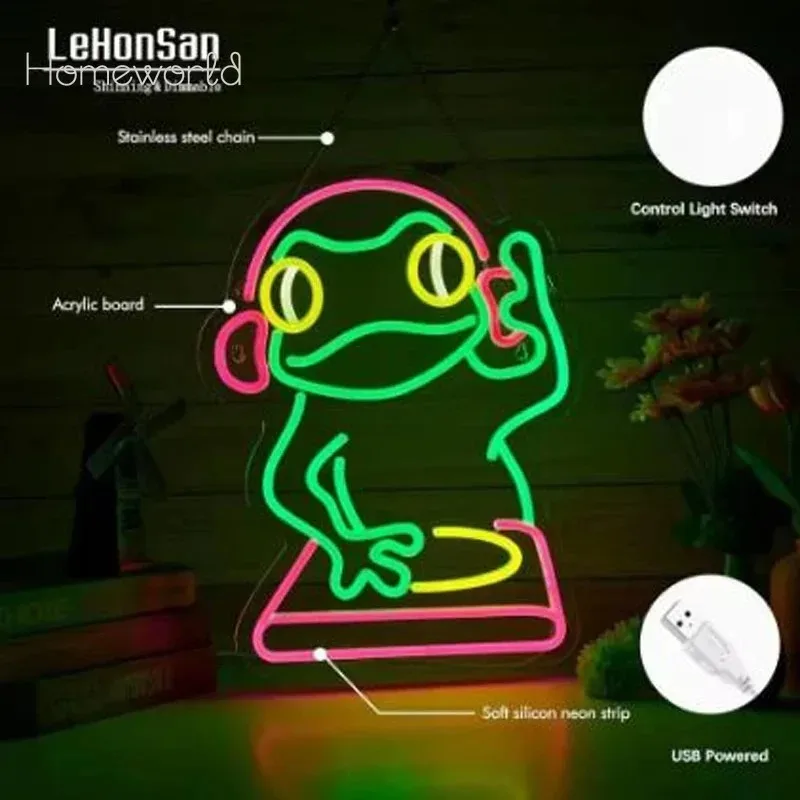 Frog Neon Sign LED Neon Light Sign for Gaming Room Bedroom Home Decor Wall Art Birthday Gift  Bar Club Atmosphere Light