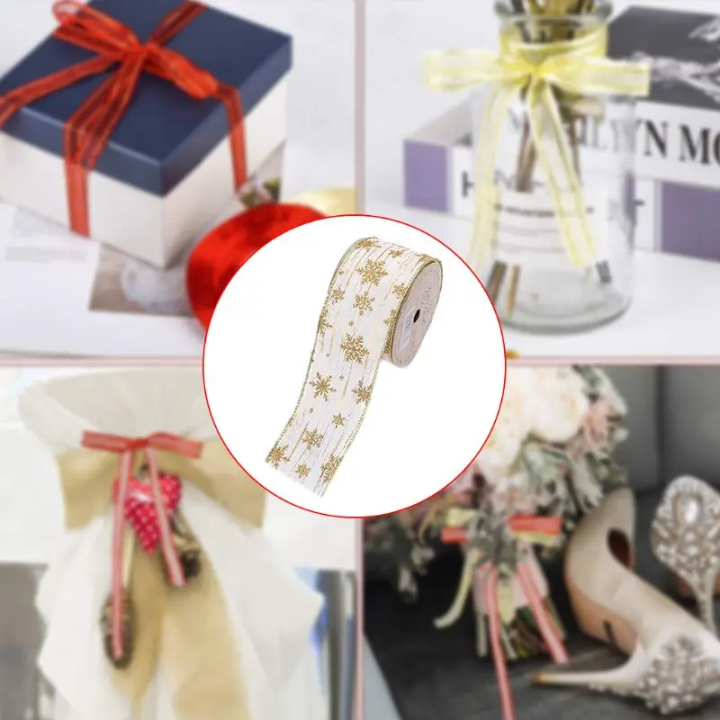 Glitter Snowflake Ribbon Gift Wrapping DIY Craft Bowknot Handicraft Accessory for Handmade Arrangement Dried Flower