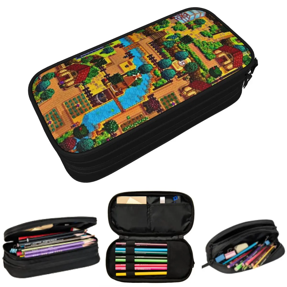 Stardew Valley Map مقلمة تخزين كبيرة أكياس القلم صندوق القلم قلم رصاص الحقيبة للبنين بنات الطلاب القرطاسية مكتب المدرسة
