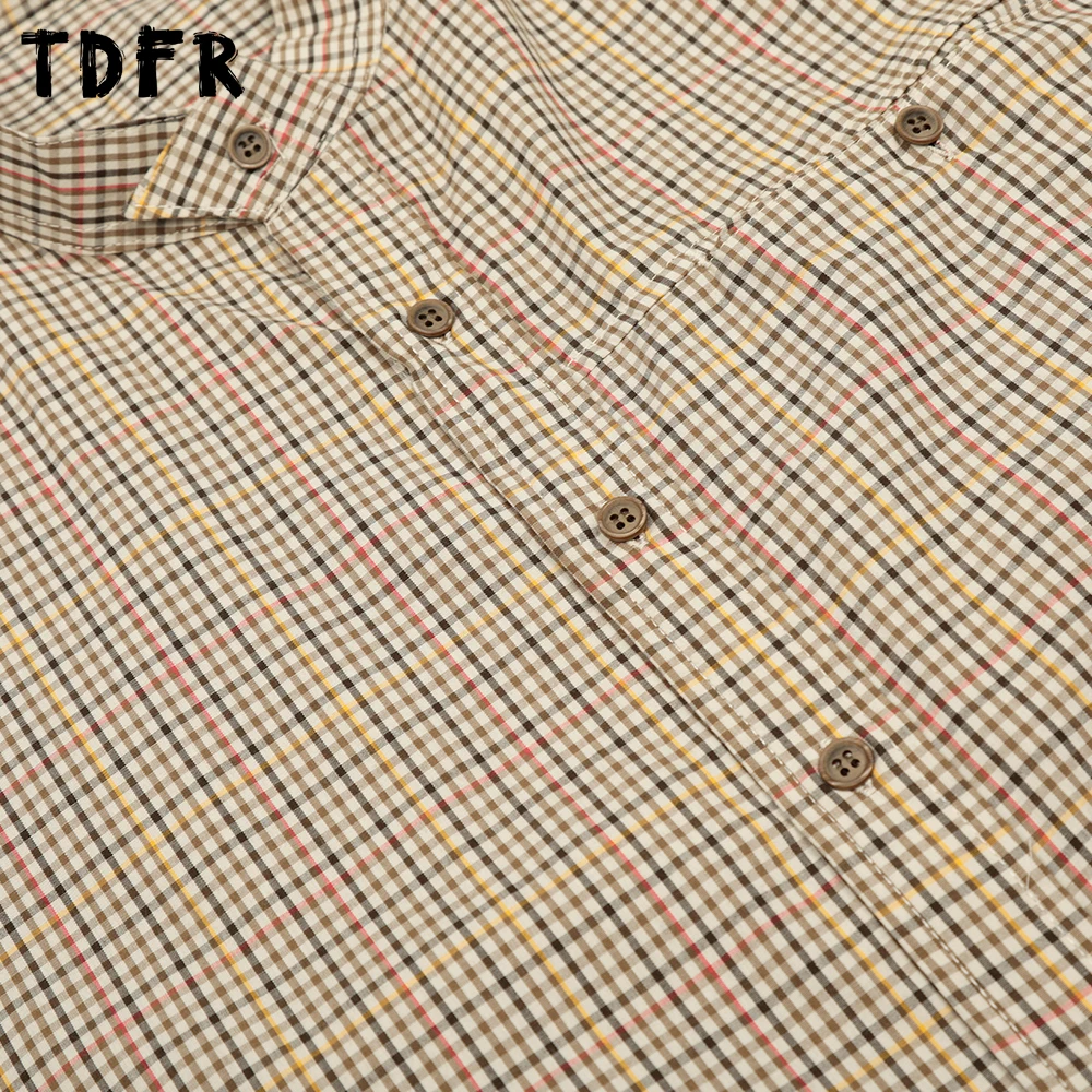 Camisas de manga curta xadrez pequena masculina retro casual verão gola único breasted solto meia manga camisas de algodão masculino